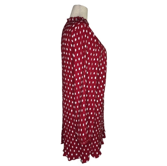 Lulus Pleat to Meet You Wine Red Polka Dot Long Sleeve Shift Mini Dress M - Picture 3 of 11
